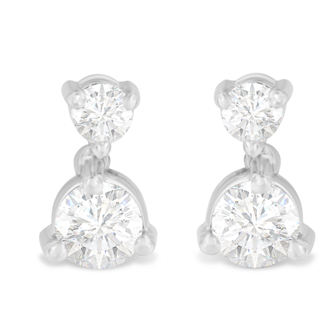 14K White Gold 0.75 CTTW Double Diamond Drop Stud Earrings (H-I, I1-I2)