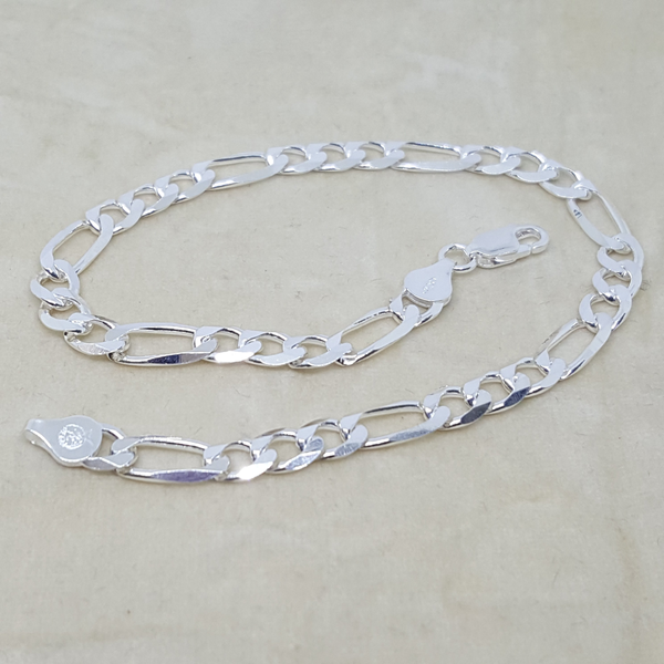 2-0105-h1 Sterling Silver Figaro Link Anklet. 6mm, 10".