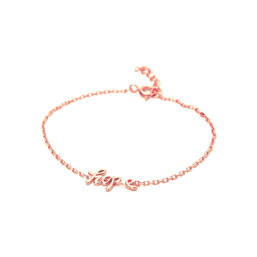 925 Sterling Silver Cursive Hope Charm Bracelet dipped in Rose Gold, 6" Long