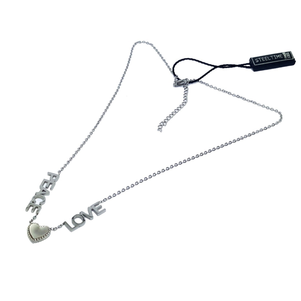 (4-60XX-1-H4) Stainless Steel Peace Love Necklace. 2 Finishes Available.