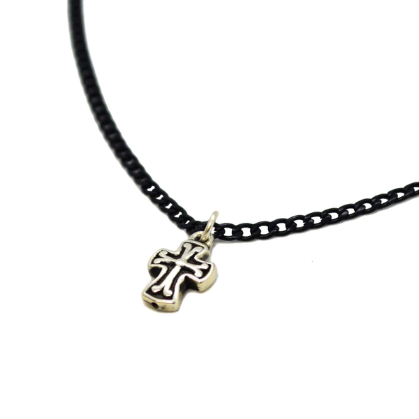 (4-3171-1056-h9) Men's Silver Cross on Black Coated Stainless Steel Chain, 20".