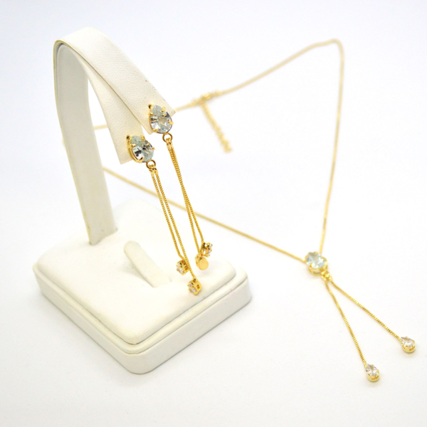 (1-6474-h9) Gold Filled CZ Necklace and Earrings Set.