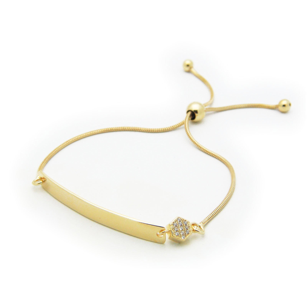 Gold Plated Engravable Sparkling Crystals ID Bracelet (Adjustable)