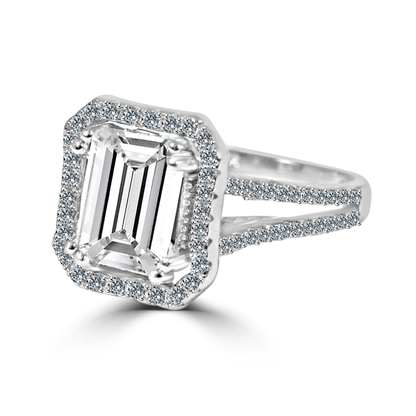 Zirconite 3ct (10x8mm) Cut Corners Emerald Halo Ring