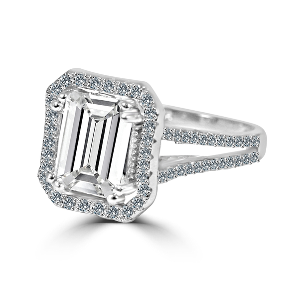 Zirconite 3ct (10x8mm) Cut Corners Emerald Halo Ring