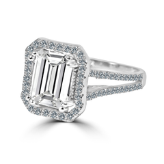 Zirconite 3ct (10x8mm) Cut Corners Emerald Halo Ring