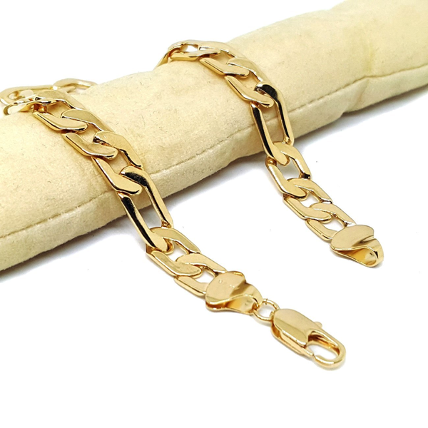 (1-60051-h5) Gold Overlay Flat Figaro Link Bracelet, 8-1/2".
