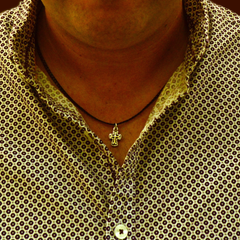 (4-3171-1056-h9) Men's Silver Cross on Black Coated Stainless Steel Chain, 20".