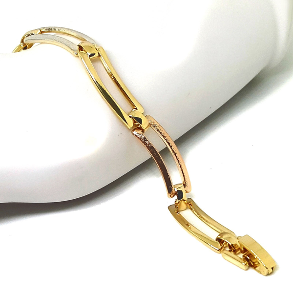 (1-0815-h5) Gold Overlay Three Tone Wave Design Bracelet, 6-3/4".