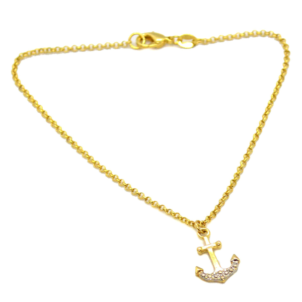 (ank-830-h8-1) Gold Filled Anchor Charm Anklet, 10".