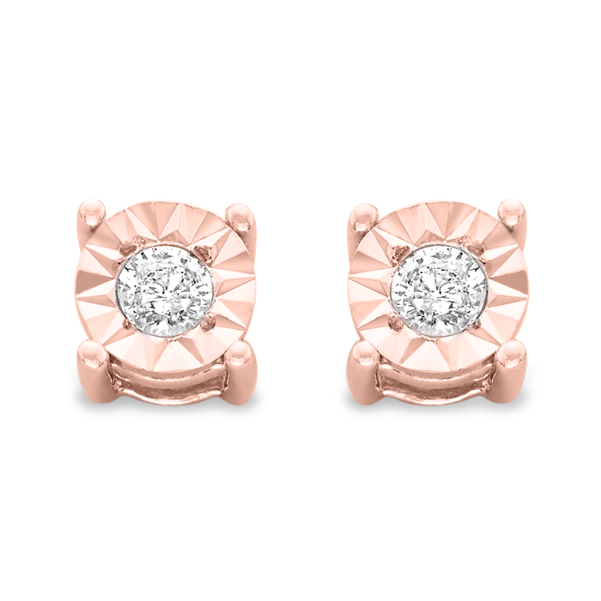10k Rose-Gold Plated Sterling Silver .10ct. TDW Round-Cut Diamond Miracle-Plated Stud Earrings (J-K,I3)