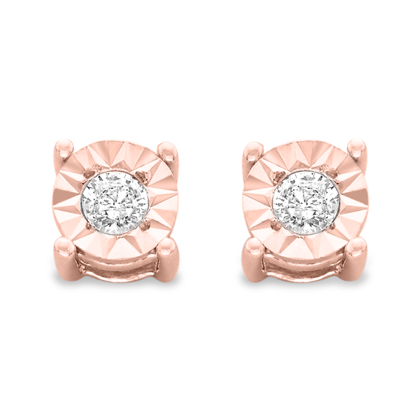 10k Rose-Gold Plated Sterling Silver .10ct. TDW Round-Cut Diamond Miracle-Plated Stud Earrings (J-K,I3)