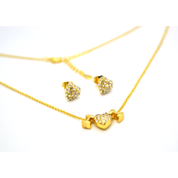 (1-6315-h12) Gold Plated Heart Necklace and Earrings Set.