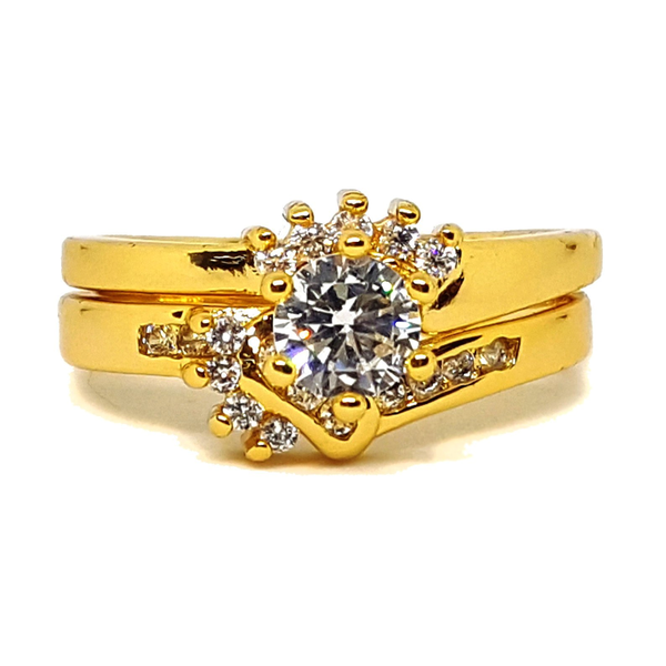 (1-3183-h5) Gold Overlay CZ Wedding Ring Set.