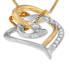 Espira 10K Two-Tone Gold 1/10 CTTW Round Cut Diamond Love is All Around Pendant Necklace (I-J, I2-I3)