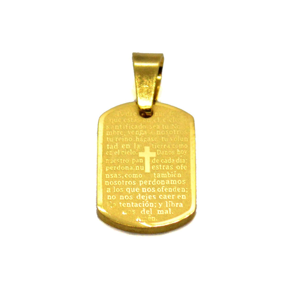 (4-2013-h9-2) Gold Plated Stainless Steel Padre Nuestro (Our Father) Pendant, 1".