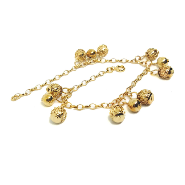 (1-0926-H5) Gold plated Filigree Ball Charms Bracelet, 7-1/4".